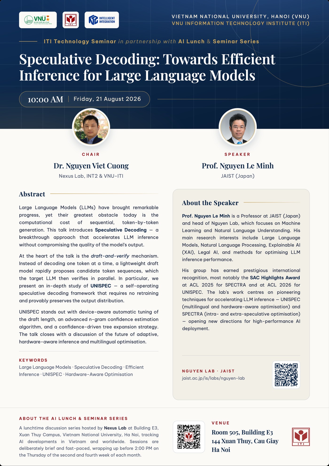 Nexus Lab hosts AI Lunch & Seminar on Speculative Decoding for LLM inference