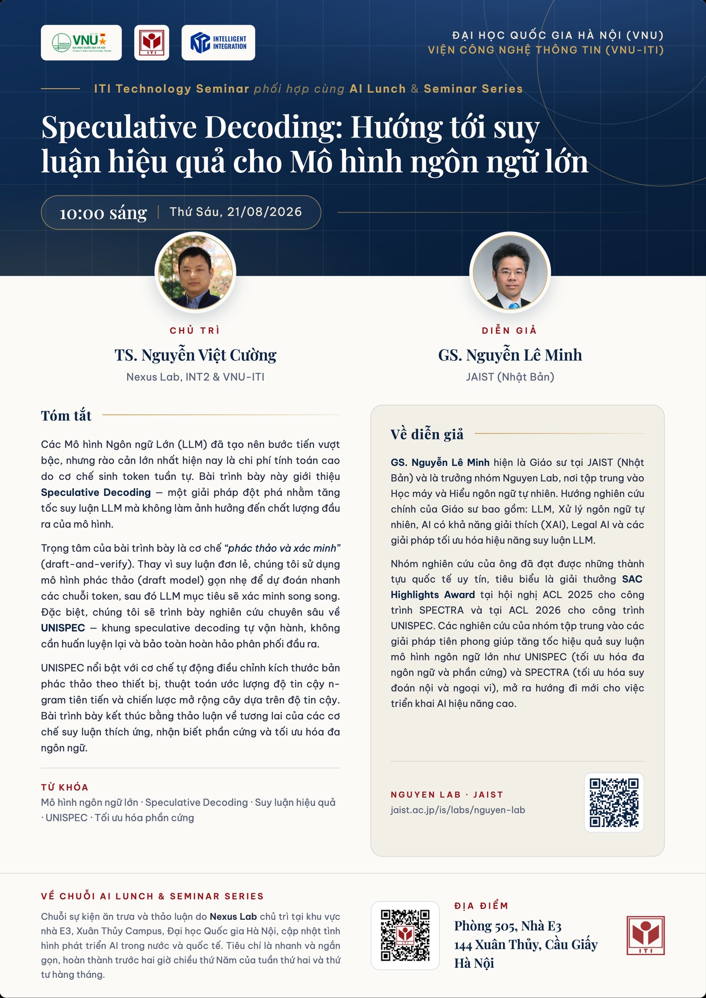 Nexus Lab tổ chức AI Lunch & Seminar về Speculative Decoding cho suy luận LLM